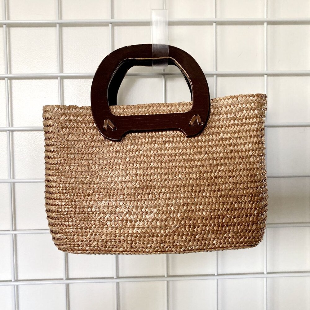 Vintage Jennifer Moore Straw Handbag with Wooden Handles